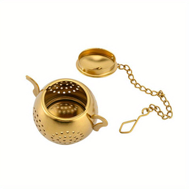 Stainless Steel Loose Leaf Tea Infuser Strainer in Golden Teapot Shape - Reusable Infuser for Herbal Spice Tea, Teaware, and Tea Ceremony Accessories