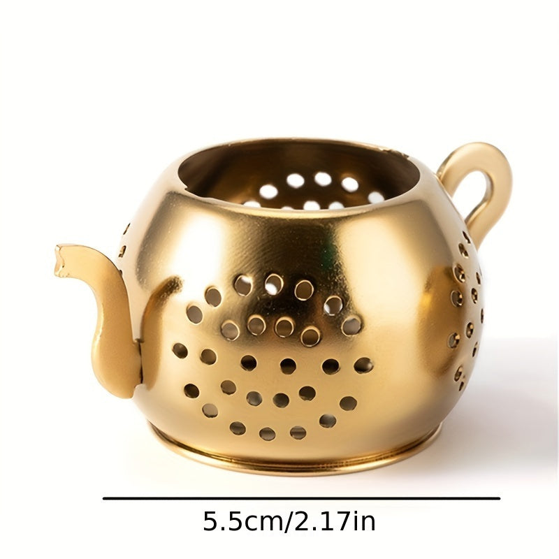 Stainless Steel Loose Leaf Tea Infuser Strainer in Golden Teapot Shape - Reusable Infuser for Herbal Spice Tea, Teaware, and Tea Ceremony Accessories