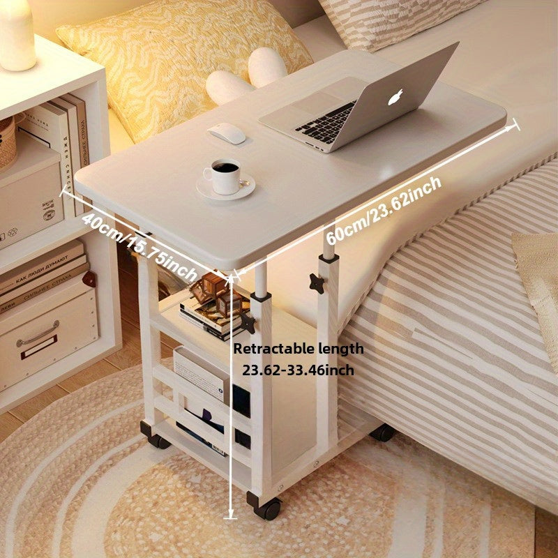 Adjustable Height Bedside Table - Rolling Laptop Desk with Shelf, Ideal for Bedroom, Student, Dorm Room, Home Office. Height ranges from 59.99cm to 84.99cm. Price: $59.99-84.99.