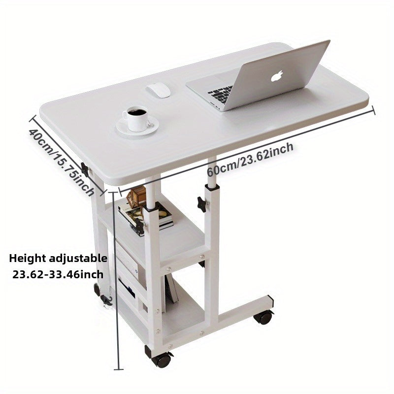 Adjustable Height Bedside Table - Rolling Laptop Desk with Shelf, Ideal for Bedroom, Student, Dorm Room, Home Office. Height ranges from 59.99cm to 84.99cm. Price: $59.99-84.99.