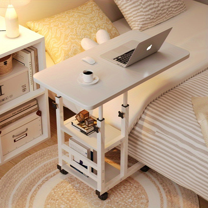 Adjustable Height Bedside Table - Rolling Laptop Desk with Shelf, Ideal for Bedroom, Student, Dorm Room, Home Office. Height ranges from 59.99cm to 84.99cm. Price: $59.99-84.99.