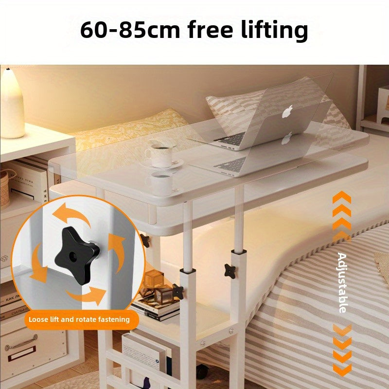 Adjustable Height Bedside Table - Rolling Laptop Desk with Shelf, Ideal for Bedroom, Student, Dorm Room, Home Office. Height ranges from 59.99cm to 84.99cm. Price: $59.99-84.99.