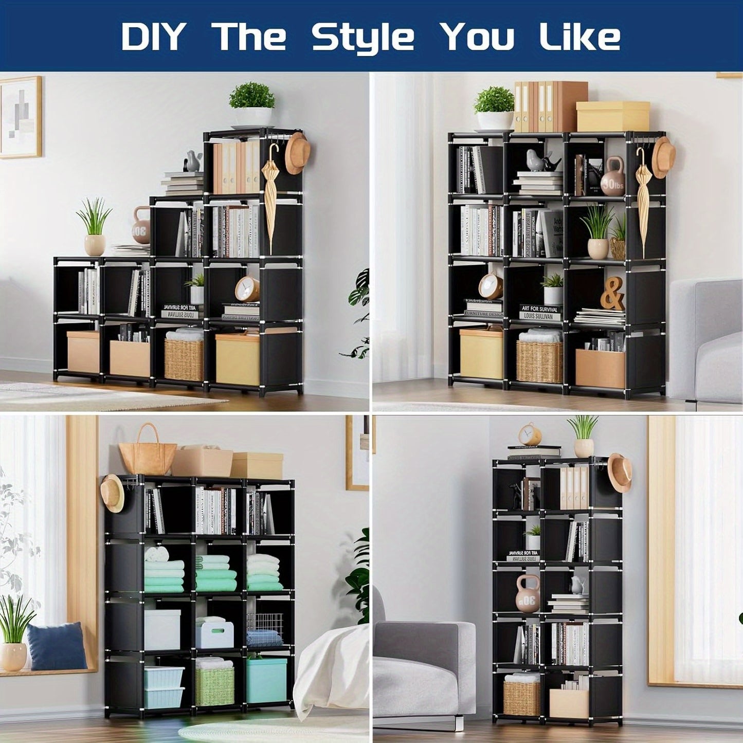 Mavivegue Book Shelf, 12 Cube Storage Organizer for Bedroom, Living Room, Home, Office.