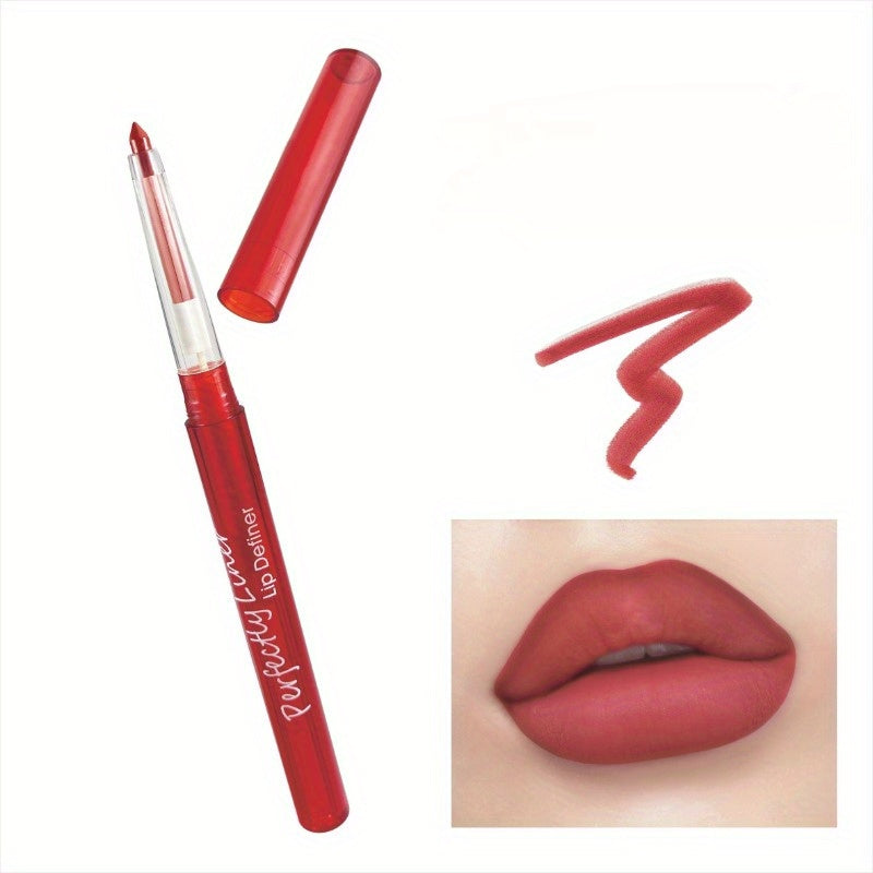 Waterproof long-lasting matte lip liner and lipstick pencil for nude pink and purple lips, doubles as a lip tint and cosmetic crayon stick.