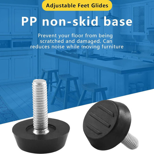 Black Plastic and Metal Furniture Adjustable Foot Pad for Table, Chair, Cabinet Heightening. Non-Skid Base with Noise Reduction. Ideal for Home and Kitchen Replacement Parts. Size: 1 piece, M6*20*14mm.