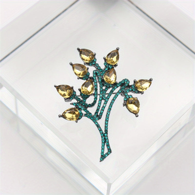 Stylish Crystal Brooch - Modern Green Foliage Design, One-of-a-Kind Quirky Pin for Women