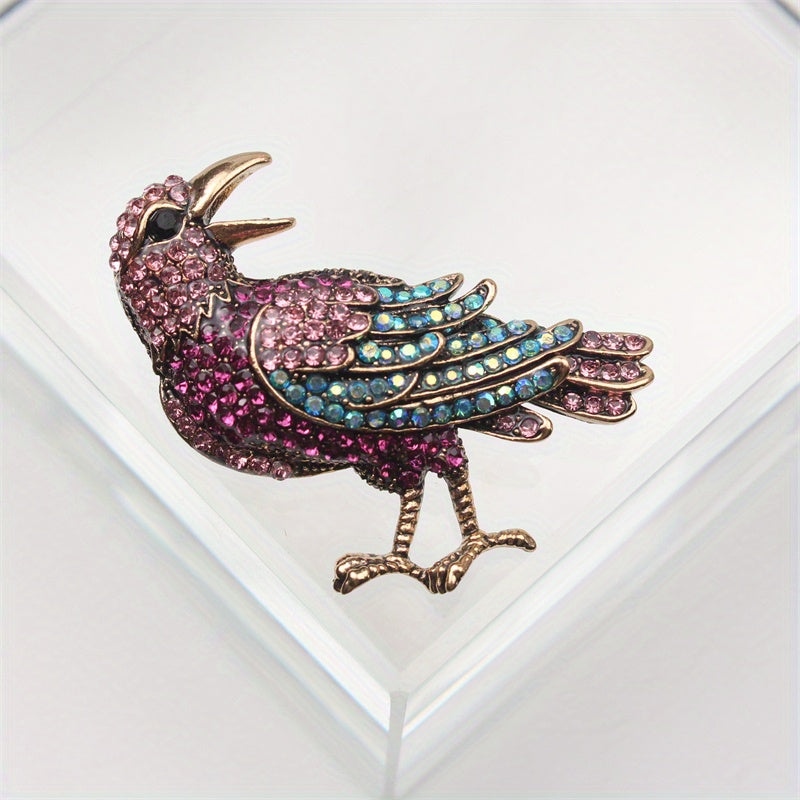 Fashion Accessory: Cute Novelty Animal Shaped Corsage with Sparkling Simulated Gemstones - Elegant Rhinestone Bird Brooch Pin