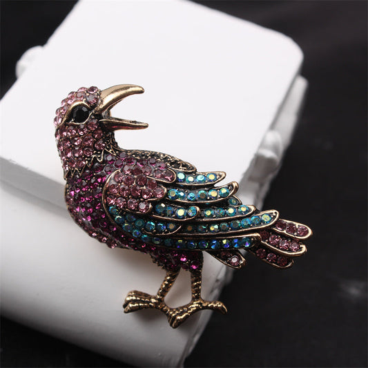 Fashion Accessory: Cute Novelty Animal Shaped Corsage with Sparkling Simulated Gemstones - Elegant Rhinestone Bird Brooch Pin