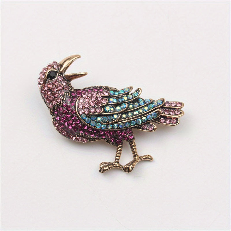 Fashion Accessory: Cute Novelty Animal Shaped Corsage with Sparkling Simulated Gemstones - Elegant Rhinestone Bird Brooch Pin