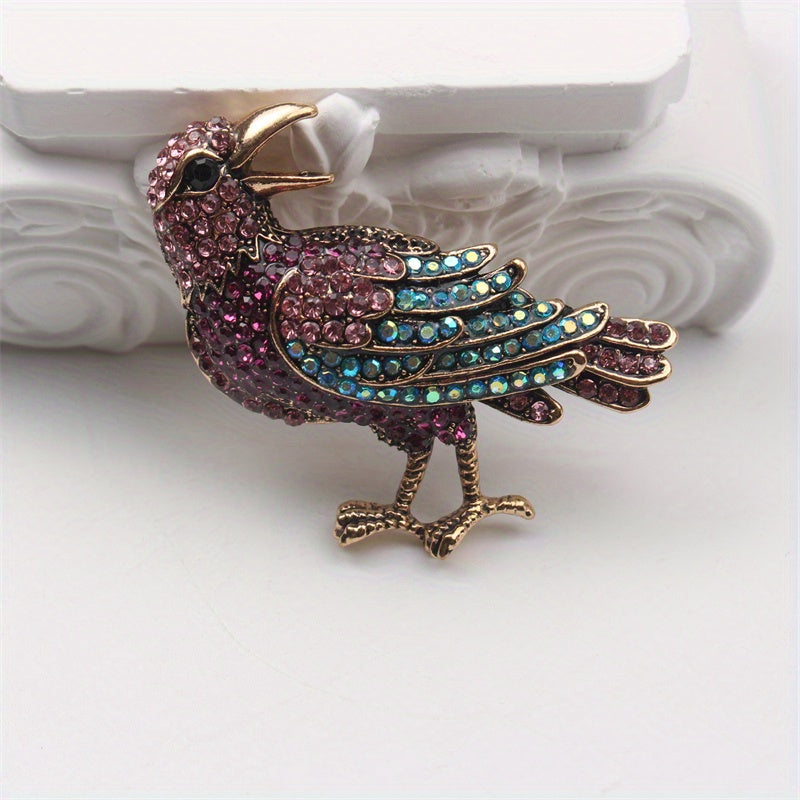 Fashion Accessory: Cute Novelty Animal Shaped Corsage with Sparkling Simulated Gemstones - Elegant Rhinestone Bird Brooch Pin