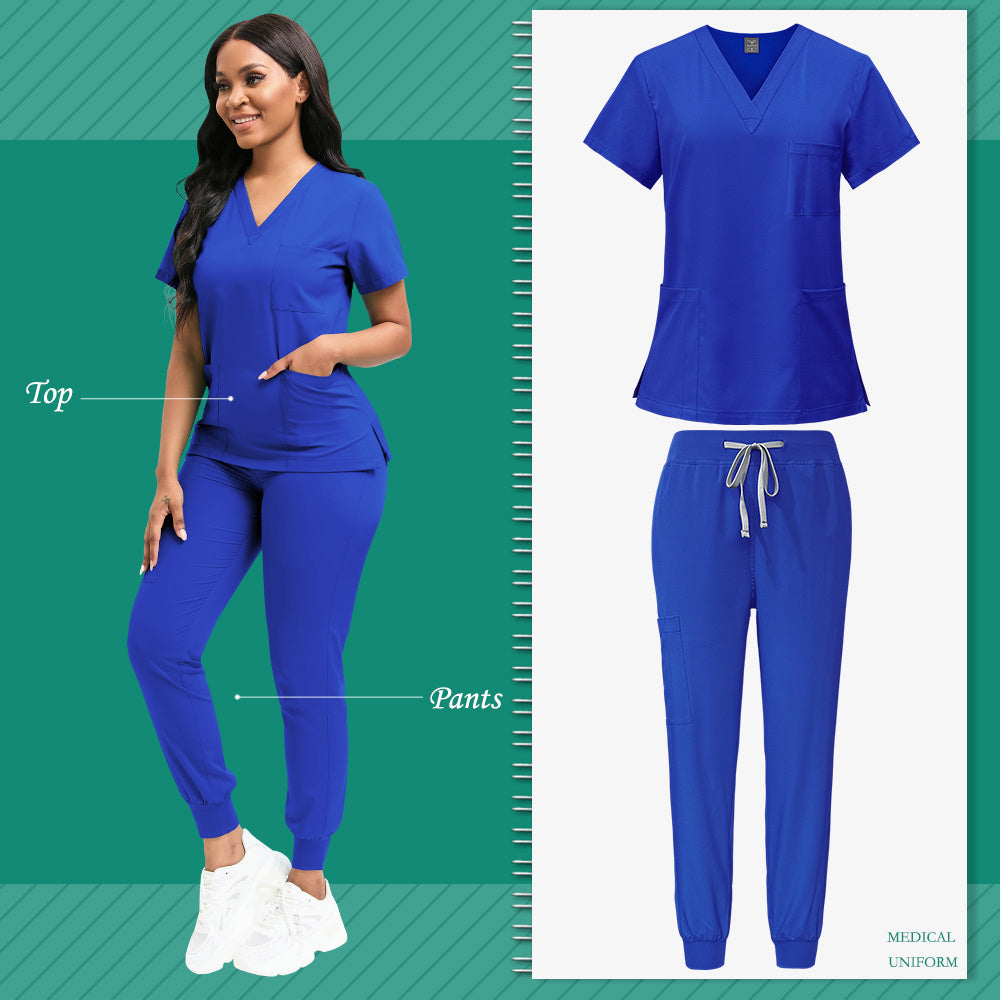 High-quality women's polyester scrubs with patch pocket for nurse uniform, ideal for beauty spa or veterinary dentistry. Professional nurse apparel and accessories for work.