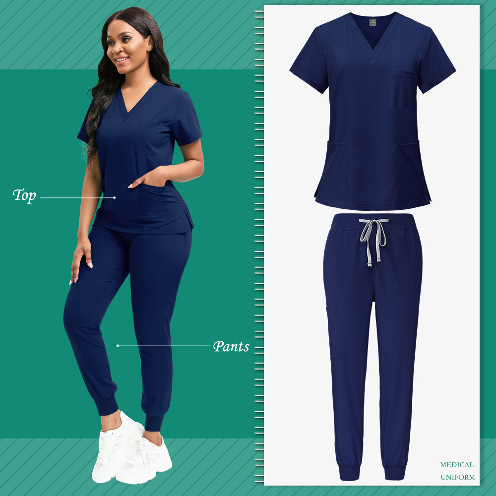 High-quality women's polyester scrubs with patch pocket for nurse uniform, ideal for beauty spa or veterinary dentistry. Professional nurse apparel and accessories for work.