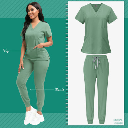 High-quality women's polyester scrubs with patch pocket for nurse uniform, ideal for beauty spa or veterinary dentistry. Professional nurse apparel and accessories for work.