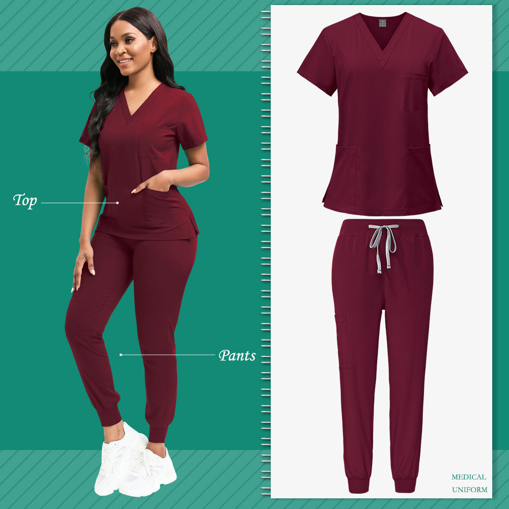 High-quality women's polyester scrubs with patch pocket for nurse uniform, ideal for beauty spa or veterinary dentistry. Professional nurse apparel and accessories for work.