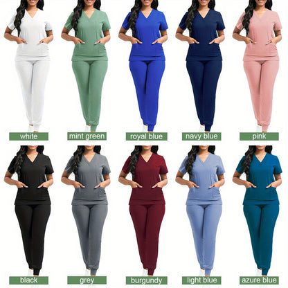 High-quality women's polyester scrubs with patch pocket for nurse uniform, ideal for beauty spa or veterinary dentistry. Professional nurse apparel and accessories for work.