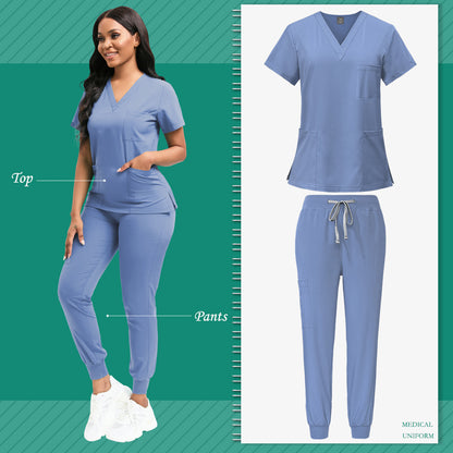 High-quality women's polyester scrubs with patch pocket for nurse uniform, ideal for beauty spa or veterinary dentistry. Professional nurse apparel and accessories for work.