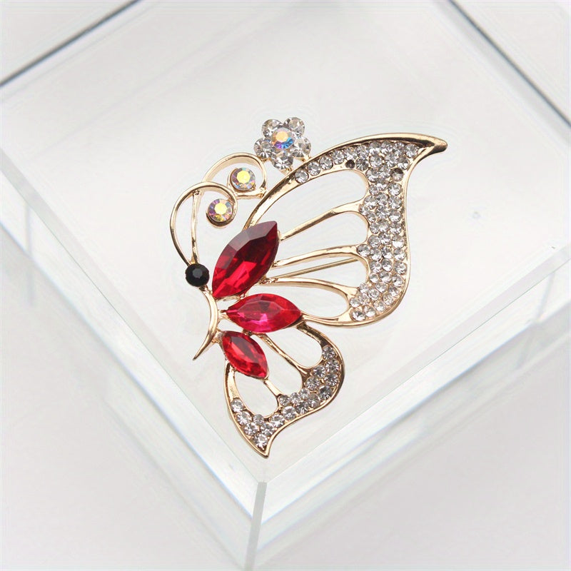 Retro-style brooch corsage coat pin featuring a butterfly and flower design.