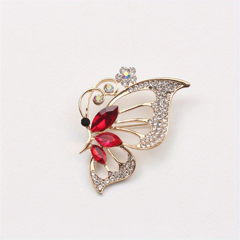 Retro-style brooch corsage coat pin featuring a butterfly and flower design.