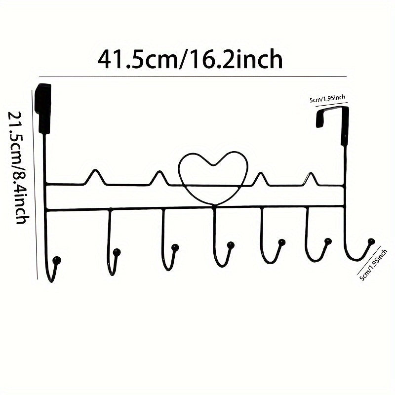 Stylish Metal Door Hook Rack featuring Heart Design - Single Portable Hanger for Coats, Towels, and Bags on Black Doors