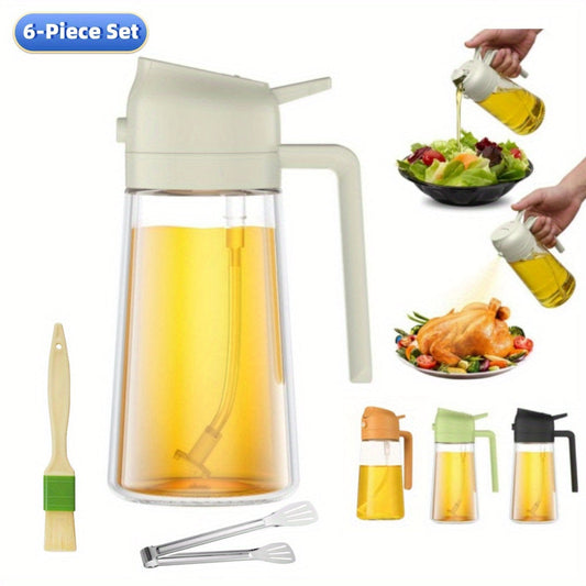 Set of six pieces of 15.9oz glass oil dispenser and sprayer - Multi-purpose olive oil mister for nutritious cooking, grilling, air frying, baking, salads | Essential for the kitchen.