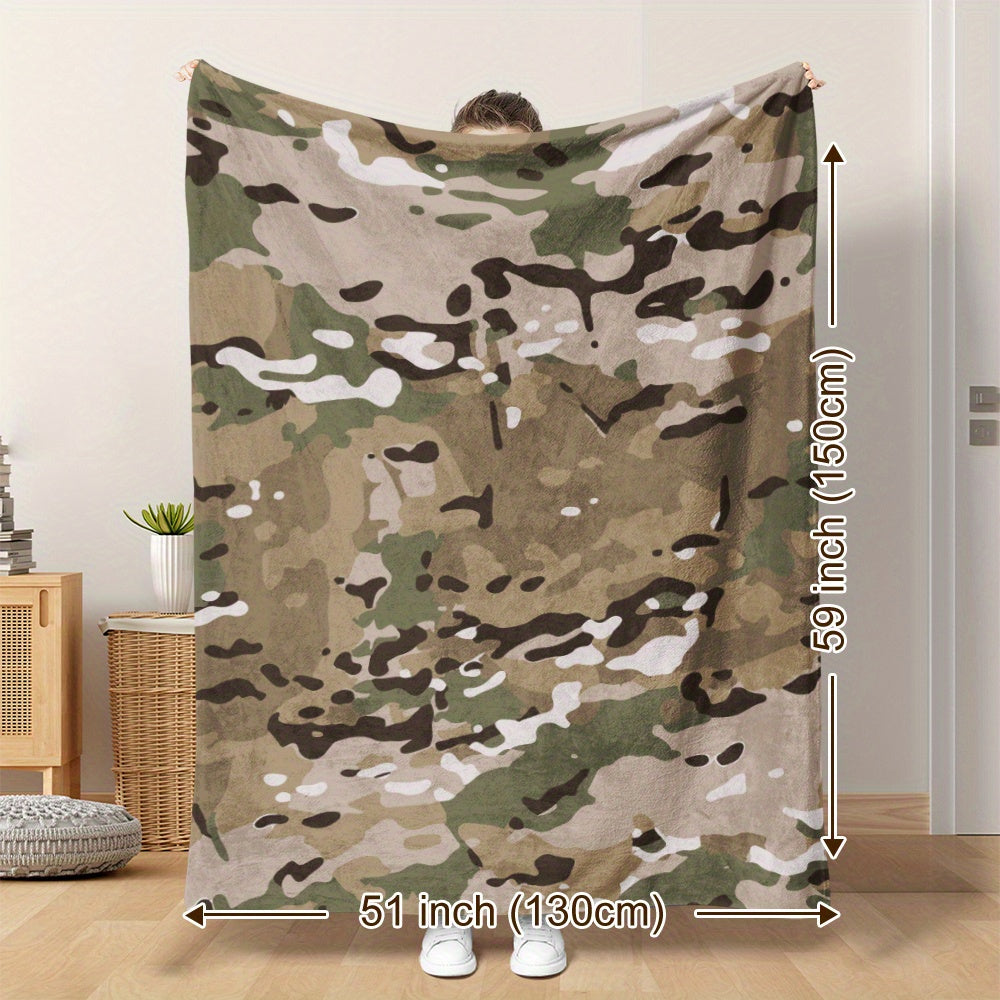 Camouflage Print Blanket - This soft and warm throw blanket is perfect for snuggling on the couch, in the office, or while camping and traveling. It's a multi-purpose gift that can be used all season long.