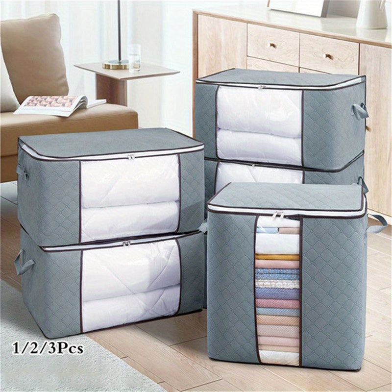 Large Capacity Closet Storage Organizer with Strong Handles, Transparent Window, Durable Zippers - Fabric Under-Bed Storage Solution for Clothing, Bedding, and Comforters