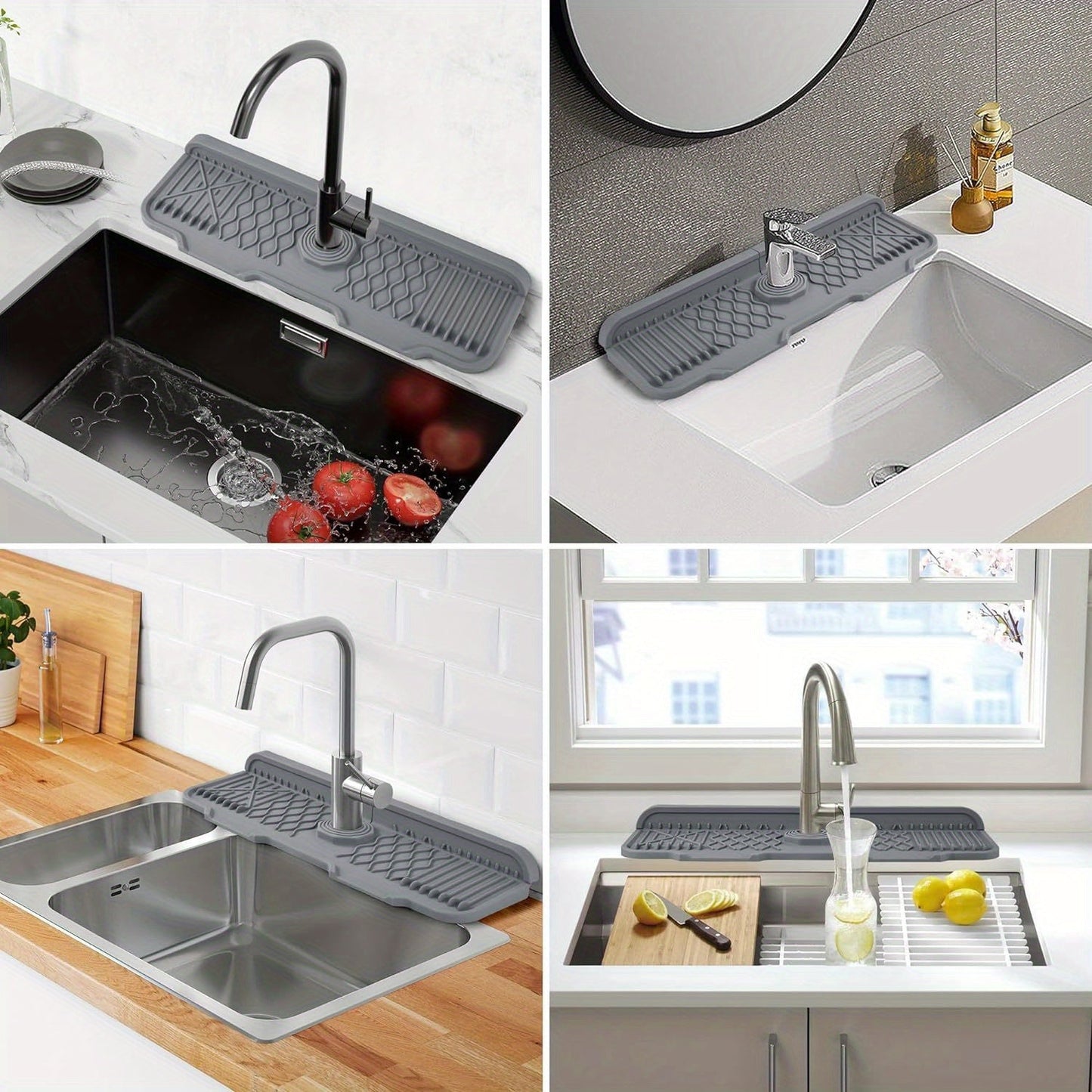 Silicone Sink Mat, 1 Piece, Anti-Splash, Non-Slip, Designed with a 5° Slope, Features Foldable Edge for Space-Saving, Efficient Water-Draining, Suitable for Kitchen, Bathroom, RV - Size: 12.95 cm