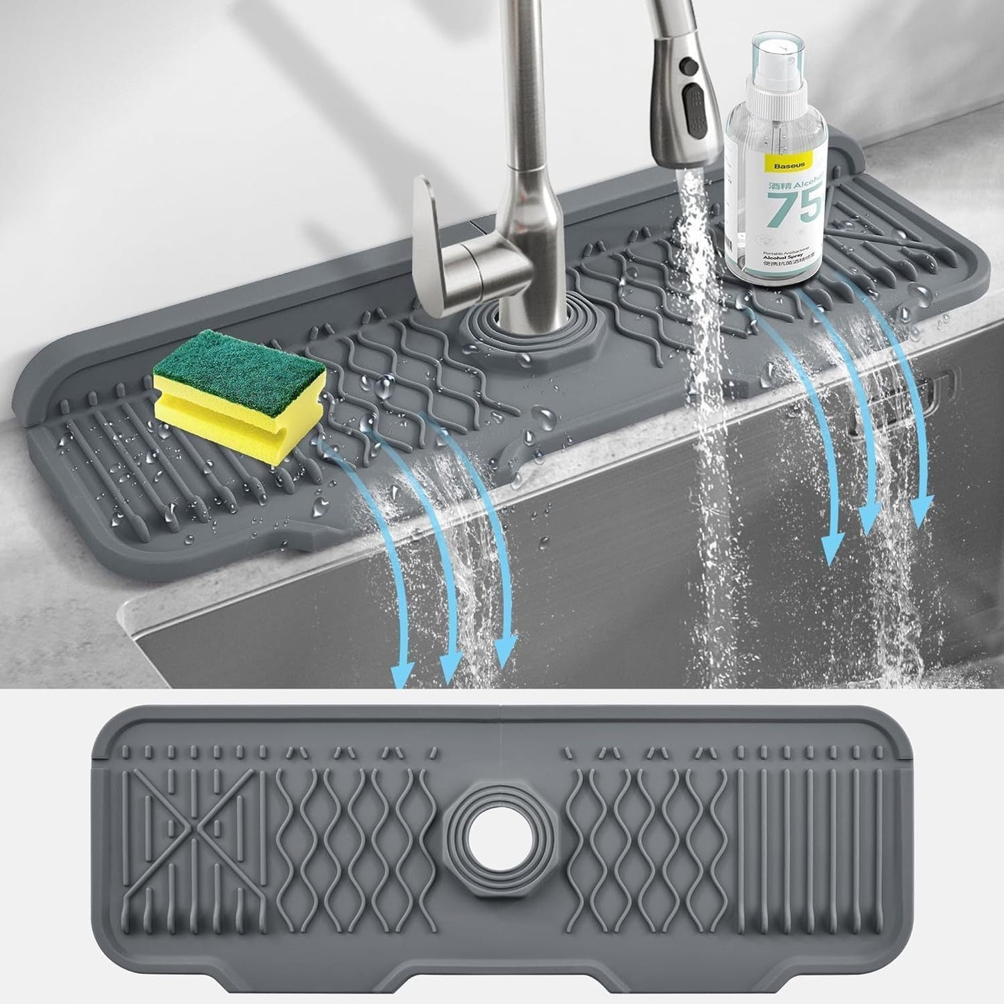 Silicone Sink Mat, 1 Piece, Anti-Splash, Non-Slip, Designed with a 5° Slope, Features Foldable Edge for Space-Saving, Efficient Water-Draining, Suitable for Kitchen, Bathroom, RV - Size: 12.95 cm