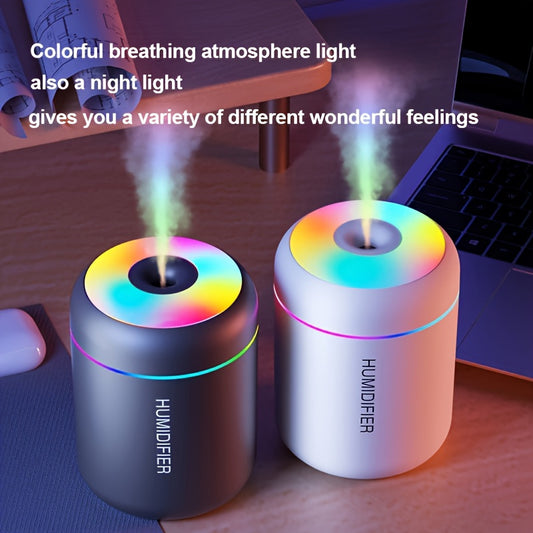 USB-powered portable humidifier with LED night light, essential oil diffuser for multiple rooms, low voltage operation, creates mist for plant health and air purification.