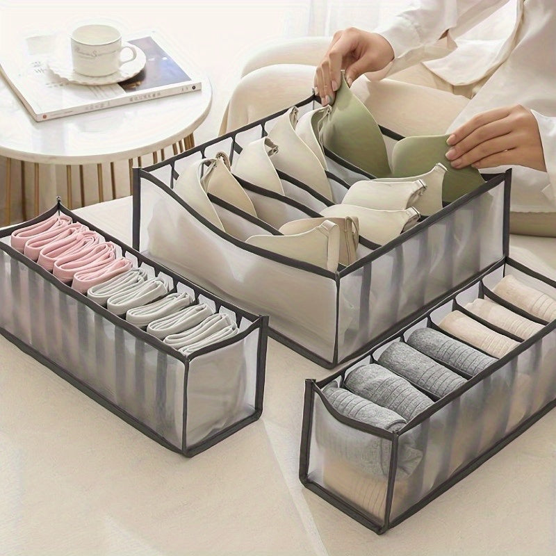 Organize your wardrobe with the 3-Pack Foldable Canvas Drawer Organizer Set. Perfect for storing underwear, socks, bras, and pants, this multifunctional clothes organizer will help keep your home tidy and organized.