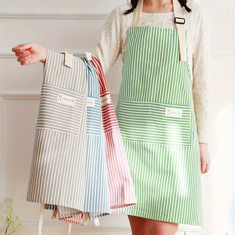 Durable striped apron made of 100% polyester knit fabric, ideal for kitchen and home use. Perfect for cooking, serving, and cleaning, great gift for Easter, Halloween, or Christmas.