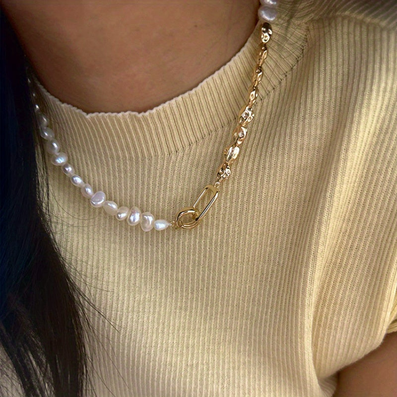 Beautiful French Vintage-Inspired Freshwater Pearl Necklace - Opulent Baroque Style Chain for Women, Ideal for Everyday and Gifts.