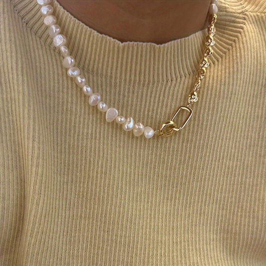 Beautiful French Vintage-Inspired Freshwater Pearl Necklace - Opulent Baroque Style Chain for Women, Ideal for Everyday and Gifts.