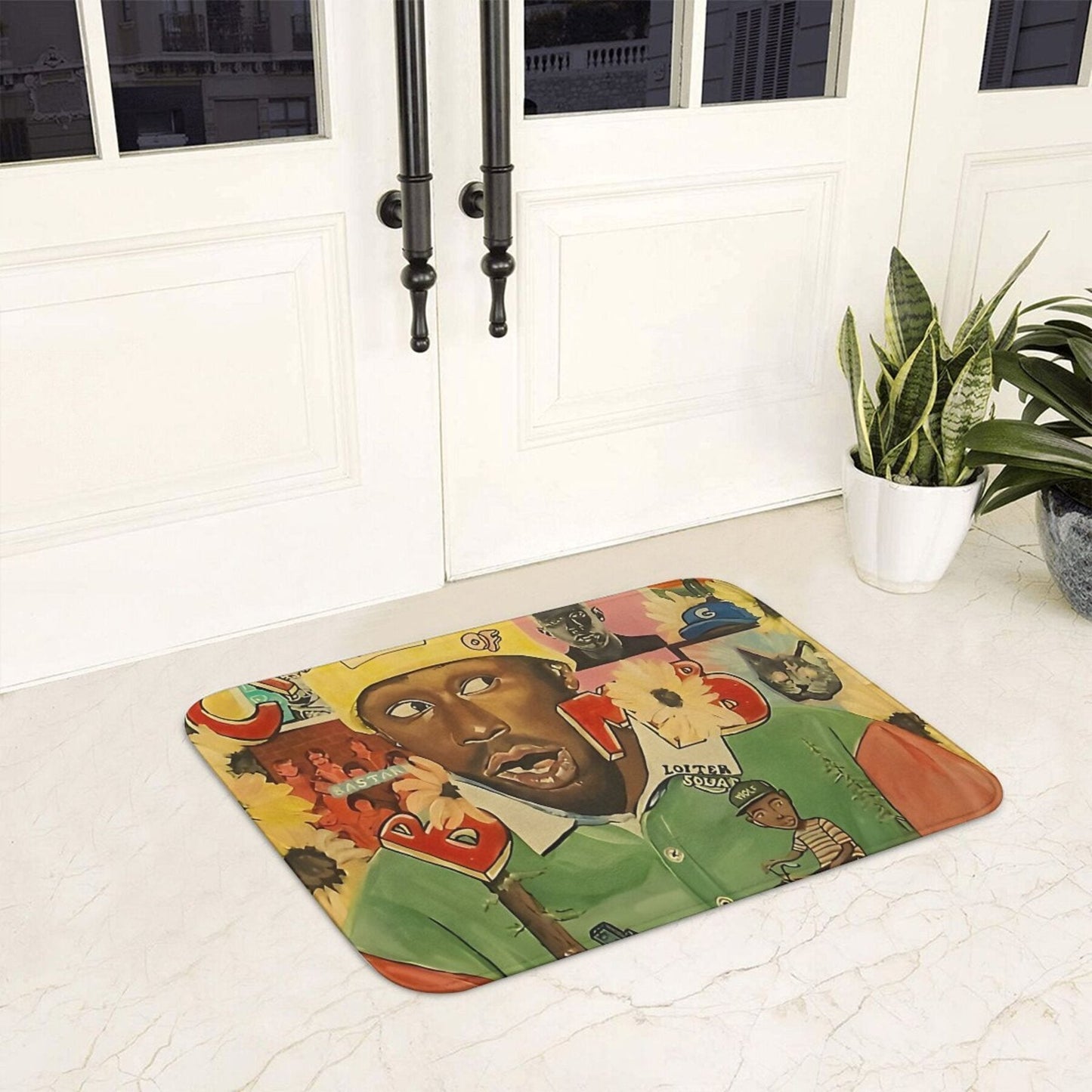 Introducing the Tyler the Singer-Inspired Bath Mat - A lightweight, machine-washable polyester doormat designed for the kitchen and entrance. Add a touch of festive cheer to your home decor this Christmas season with this stylish Christmas-themed decor