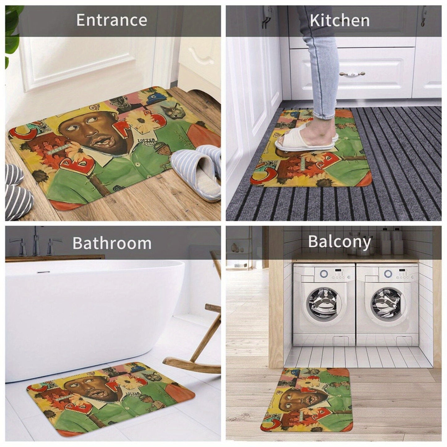 Introducing the Tyler the Singer-Inspired Bath Mat - A lightweight, machine-washable polyester doormat designed for the kitchen and entrance. Add a touch of festive cheer to your home decor this Christmas season with this stylish Christmas-themed decor