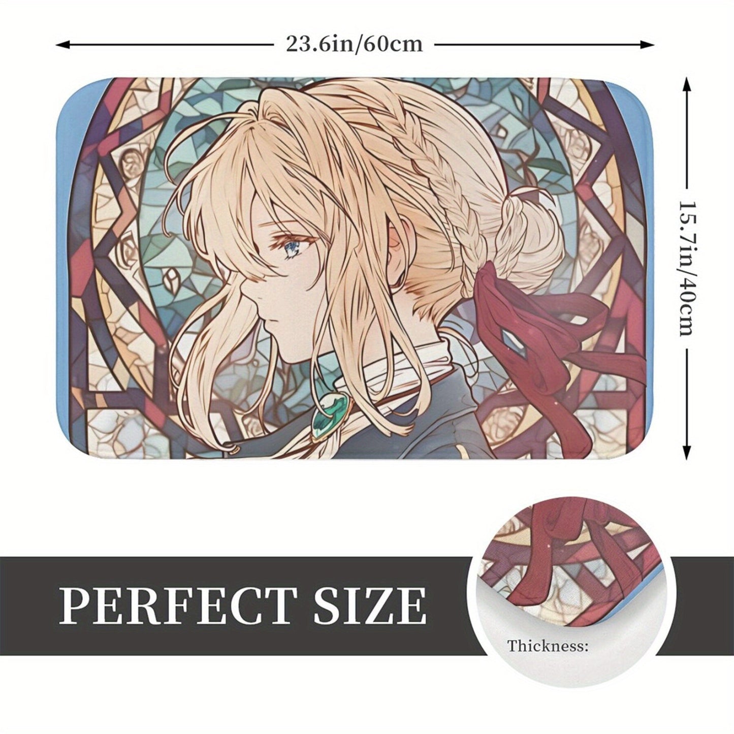 Non-Slip Machine Washable Polyester Rug with Stained Glass Design for Home Decor - Merry Christmas Violet Evergarden