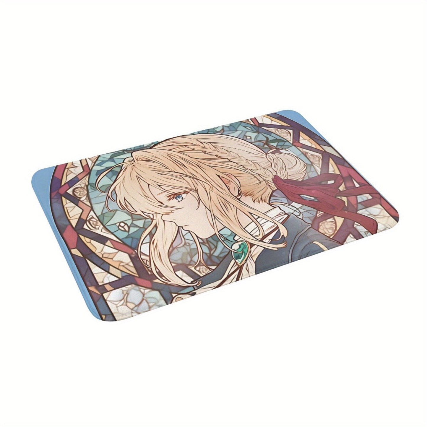 Non-Slip Machine Washable Polyester Rug with Stained Glass Design for Home Decor - Merry Christmas Violet Evergarden