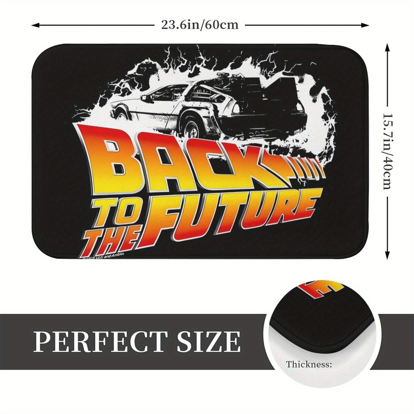 Get your hands on the Back to the Future Delorean Non-Slip Doormat! This machine washable polyester rectangle mat is lightweight and perfect for your bathroom or living room. Made by machine, this welcome rug is a great addition to your home decor -