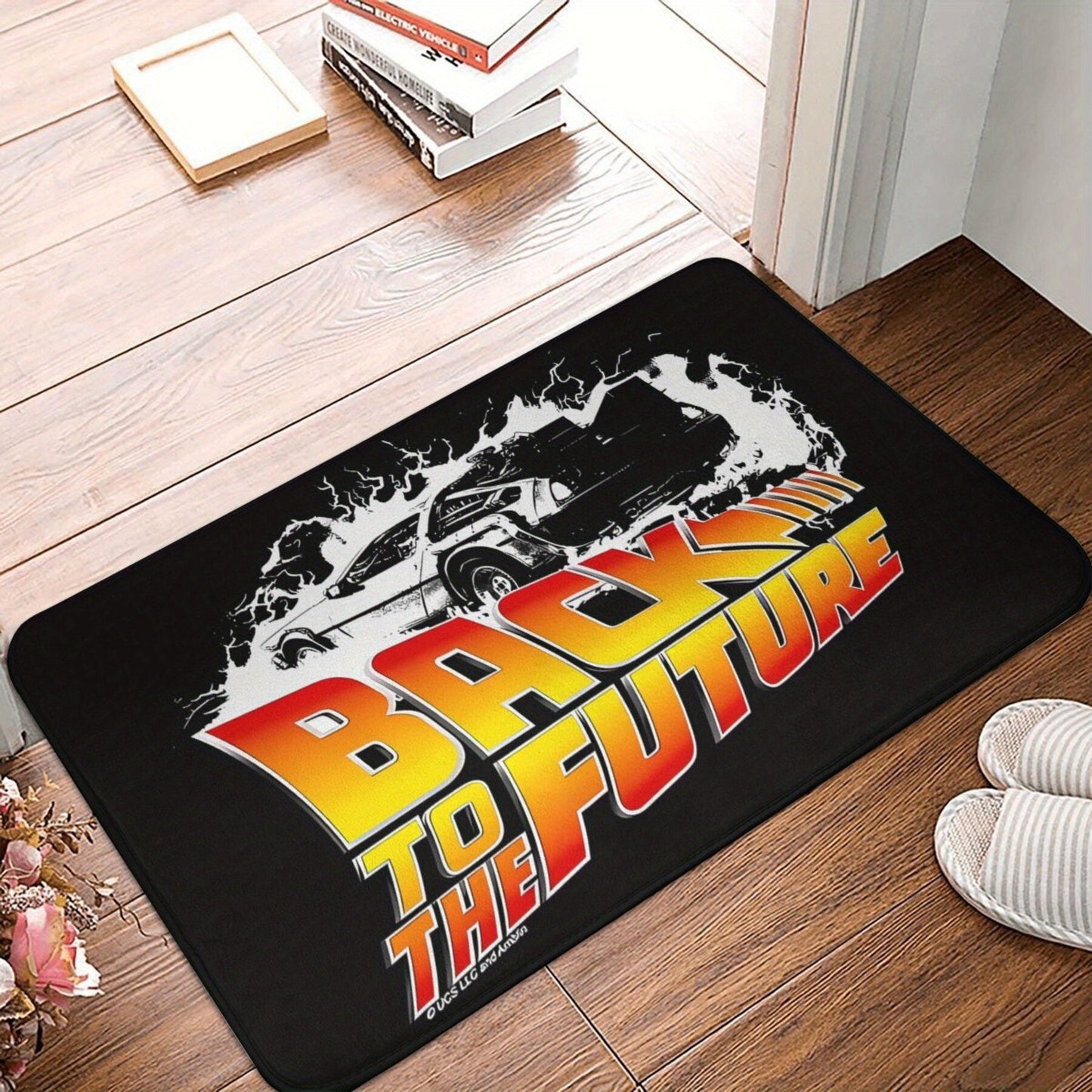 Get your hands on the Back to the Future Delorean Non-Slip Doormat! This machine washable polyester rectangle mat is lightweight and perfect for your bathroom or living room. Made by machine, this welcome rug is a great addition to your home decor -