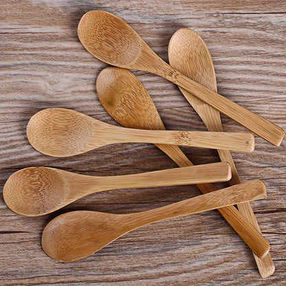 6-piece durable wooden spoon set with long handles, ideal for using with coffee, honey, ice cream, and desserts. Anti-scald material ensures safety during use.