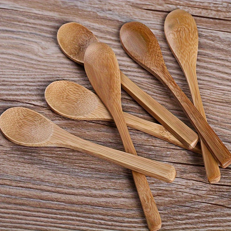 6-piece durable wooden spoon set with long handles, ideal for using with coffee, honey, ice cream, and desserts. Anti-scald material ensures safety during use.