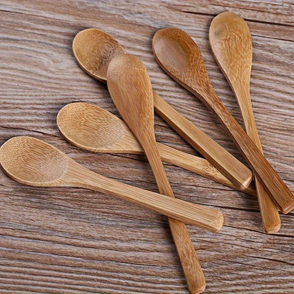 6-piece durable wooden spoon set with long handles, ideal for using with coffee, honey, ice cream, and desserts. Anti-scald material ensures safety during use.