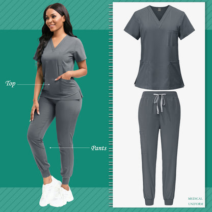 High-quality women's polyester scrubs with patch pocket for nurse uniform, ideal for beauty spa or veterinary dentistry. Professional nurse apparel and accessories for work.