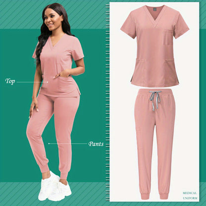 High-quality women's polyester scrubs with patch pocket for nurse uniform, ideal for beauty spa or veterinary dentistry. Professional nurse apparel and accessories for work.