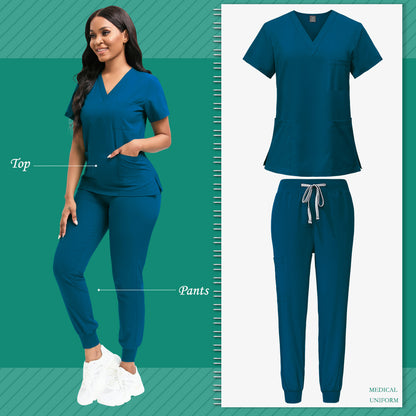 High-quality women's polyester scrubs with patch pocket for nurse uniform, ideal for beauty spa or veterinary dentistry. Professional nurse apparel and accessories for work.