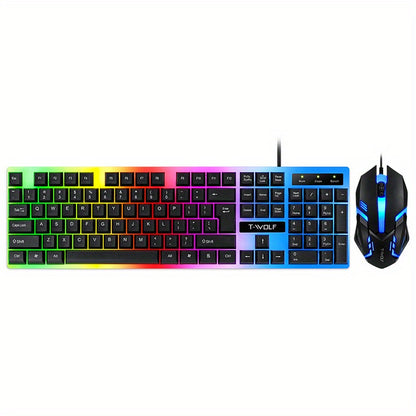 T-WOLF TF230 illuminated keyboard and mouse set for gaming and office use