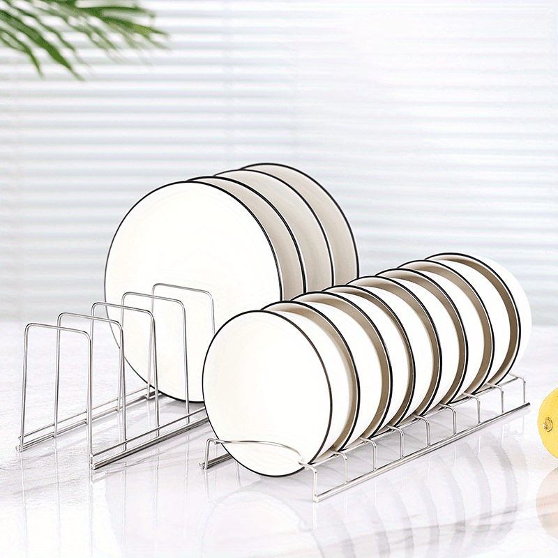 Modern Stainless Steel Kitchen Dish Rack Organizer with Casual Style Plate Drainer Stand and Cooking Pan Cover Holder - No Electricity Required, Wood-Free Storage Accessory for your Kitchen.