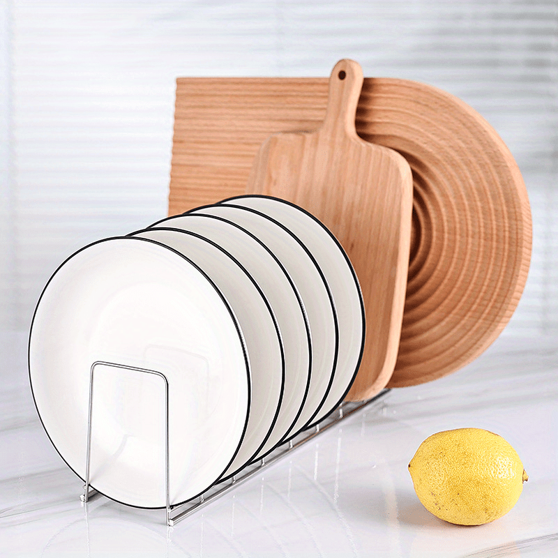 Modern Stainless Steel Kitchen Dish Rack Organizer with Casual Style Plate Drainer Stand and Cooking Pan Cover Holder - No Electricity Required, Wood-Free Storage Accessory for your Kitchen.