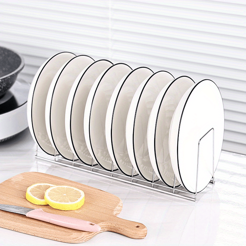 Modern Stainless Steel Kitchen Dish Rack Organizer with Casual Style Plate Drainer Stand and Cooking Pan Cover Holder - No Electricity Required, Wood-Free Storage Accessory for your Kitchen.