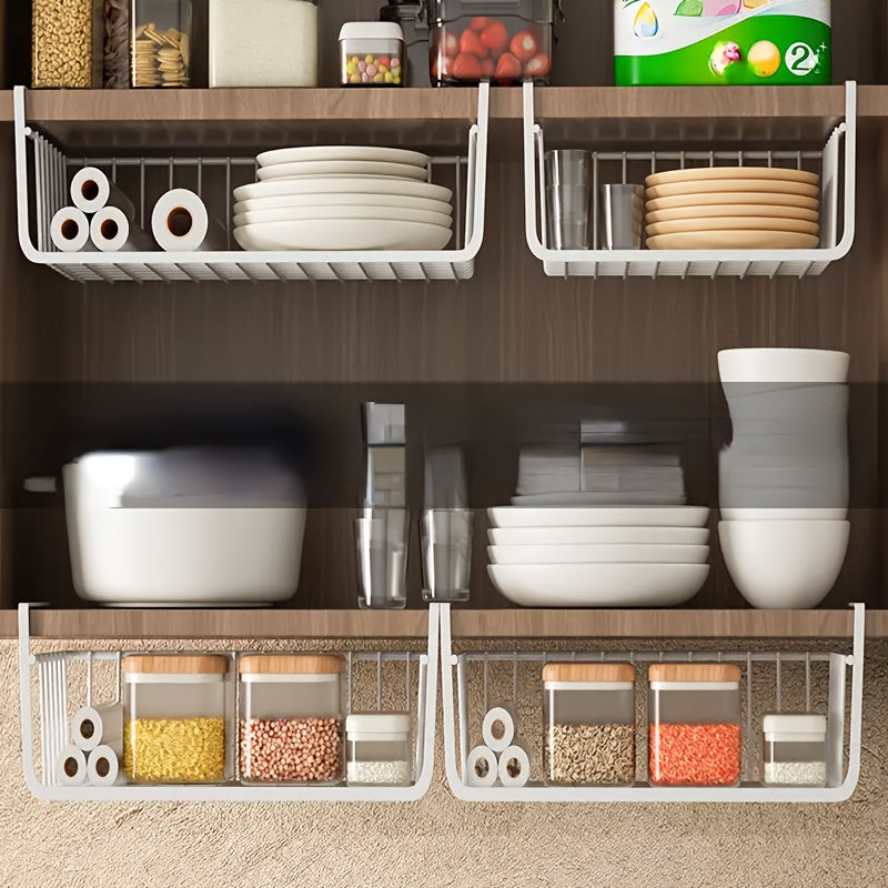 Organize your kitchen with ease using the 1pc Multipurpose Hanging Kitchen Organizer. This under cabinet shelf requires no drilling for installation and provides ample space for all your cookware essentials. With effortless setup and versatile use, this